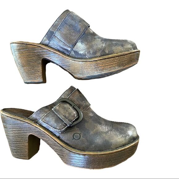 Born Womens Clogs Ibra Moro Metallic Leather Platform Clogs - Picture 2 of 7